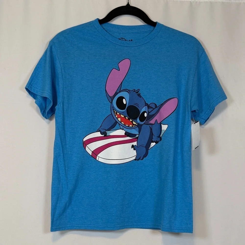 NWT Blue Disney Lilo & Stitch Surfing T-Shirt Youth Medium